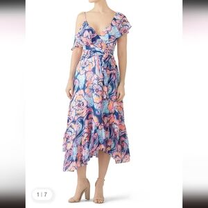 Lilly Pulitzer Womens Dress XXS Marianna Nauti Navy Boho Bateau Wrap Midi NWT